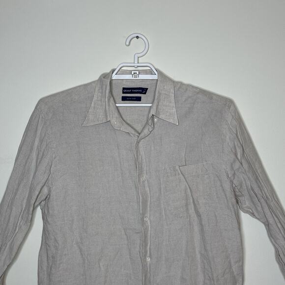 GRANT THOMAS Men's Tan Oatmeal 100% Linen Button Up Shirt Coastal Beach Sz L‎ - Picture 2 of 5